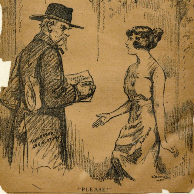 a young woman asks Col. Tennessee to allow the state to vote on ratification. TN Virtual Archives