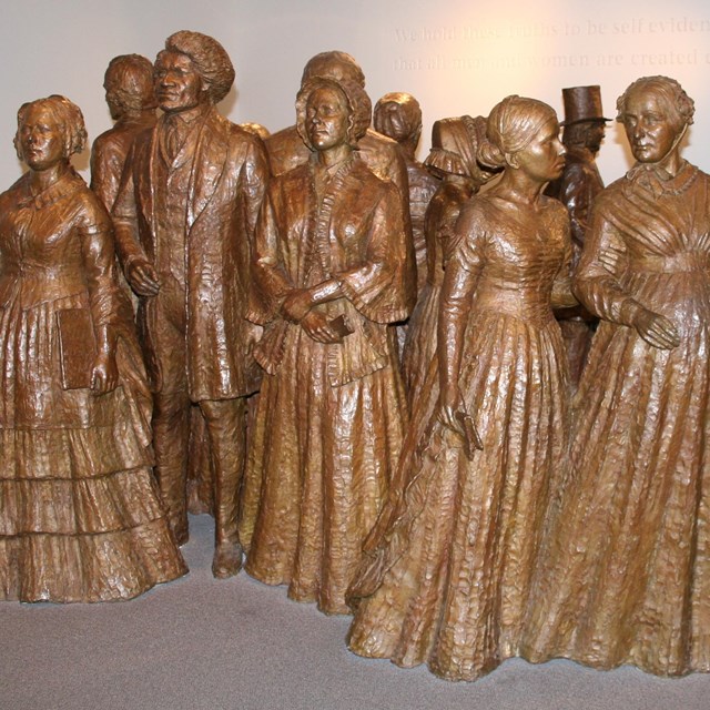 Bronze statues of attendees of the Seneca Falls Convention, 1848. Courtesy NPS. 