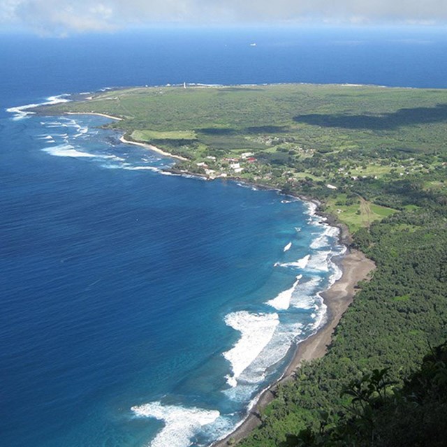 NPS aerial photo of the Kalaupapa Peninsula