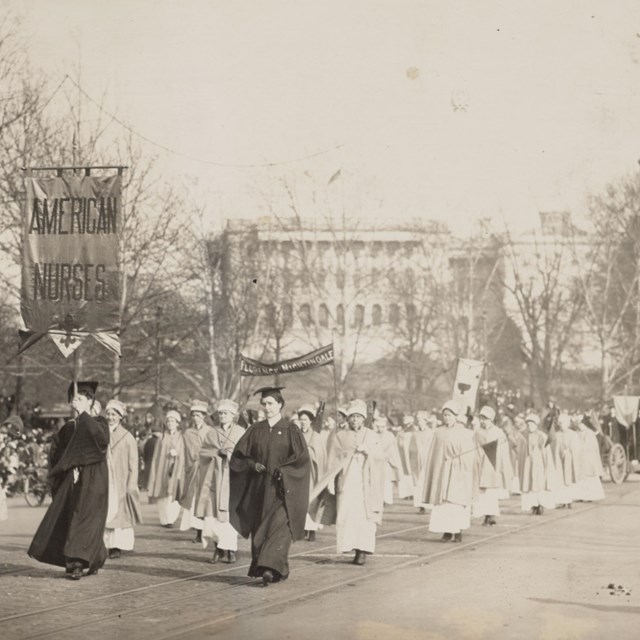 Nurse contingent in the 1913 Suffrage Parade in DC. Library of Congress