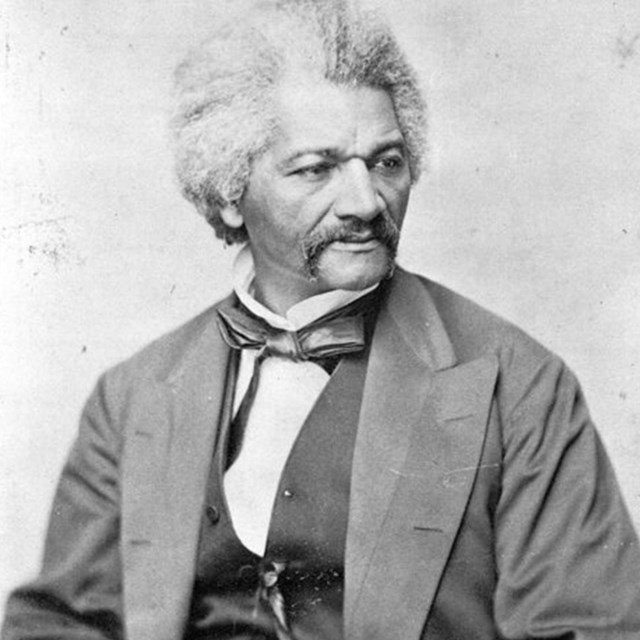 Black and white portrait of Frederick Douglass