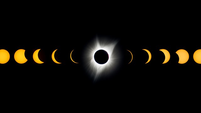 A series of images showing the progression of a solar eclipse.