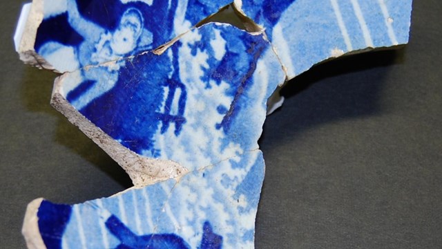 A shard of blue and white pottery