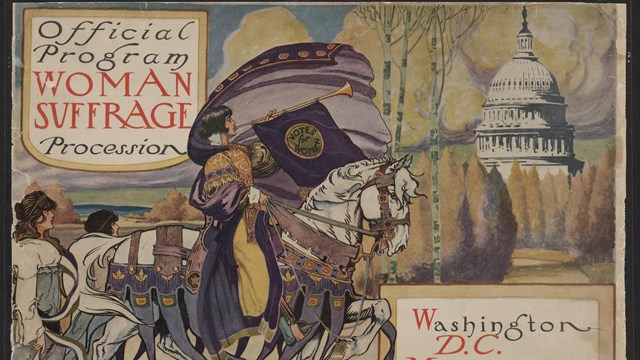 A brochure advertising the 1913 suffrage parade in Washington, DC.