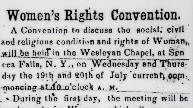 The text of a newspaper page announcing the 1848 Women's Rights Convention.
