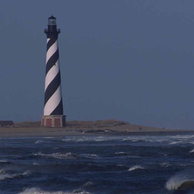 A lighthouse at night