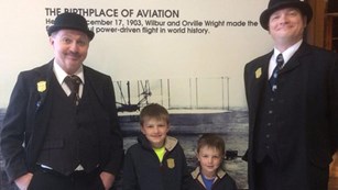 Two Junior Rangers with Wright Brothers actors