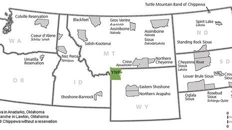Map of the northwestern US showing 27 tribes that have ties to the Yellowstone area.