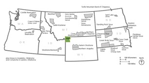 Map of the northwestern US showing 26 tribes that have ties to the Yellowstone area.