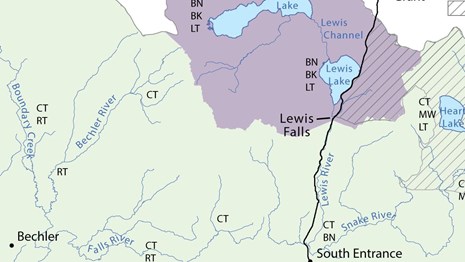 Map of the southwest part of Yellowstone