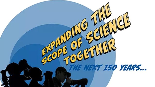a logo showing people looking through scopes near text: Expanding the Scope of Science Together