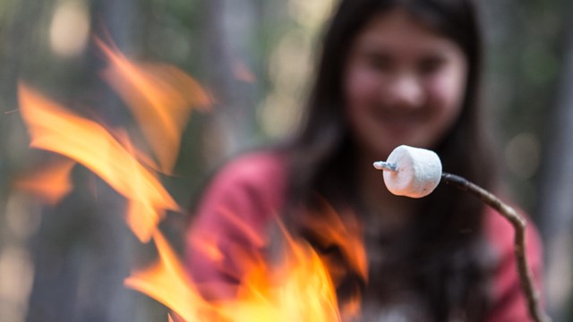 Photo of girl roasting marshmallow