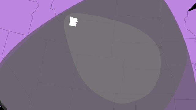 Silhouette of the western US with different caldera ash flows.