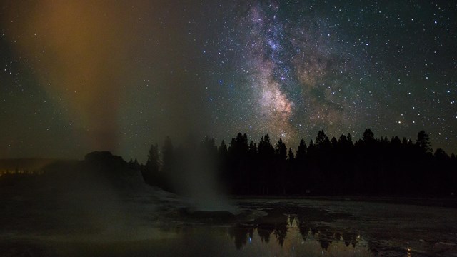 Night view of Milky Way and Castle Geyser