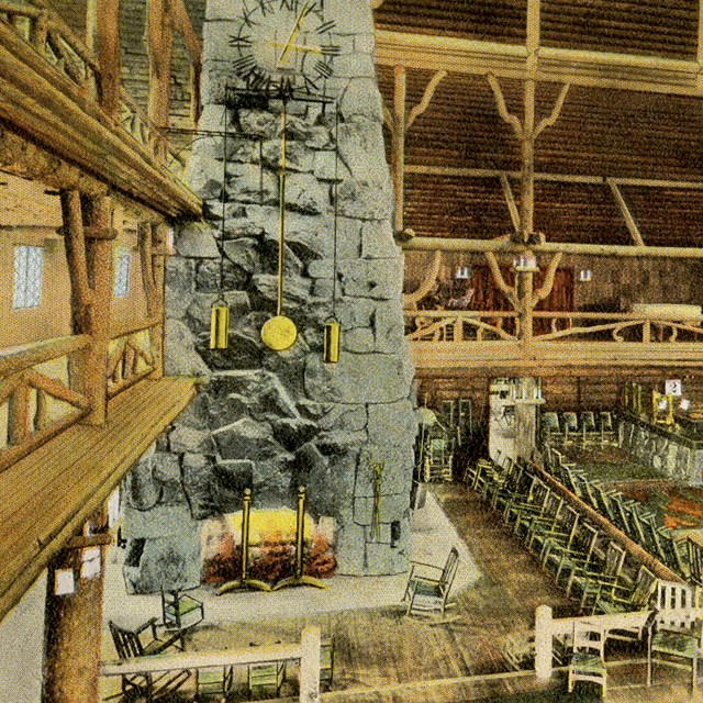 No. 135 - Lobby, Old Faithful Inn, Yellowstone Park (Postcard)