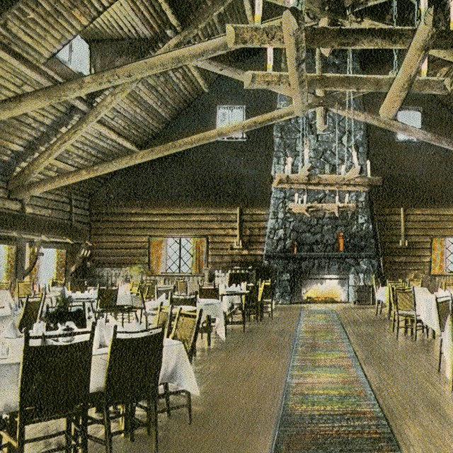No. 166 - Old Faithful Dining Room from Office - Yellowstone Park (Postcard)