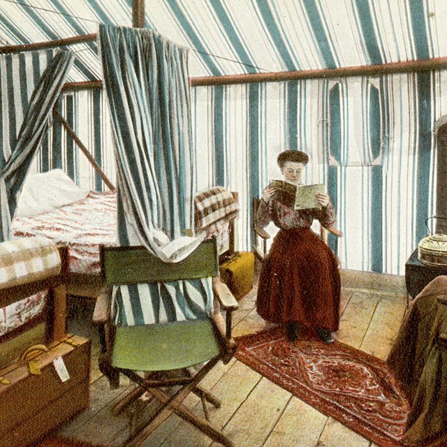 Wylie Series No. 3, A Wylie Two-Compartment Tent Interior - Yellowstone Park (Postcard)