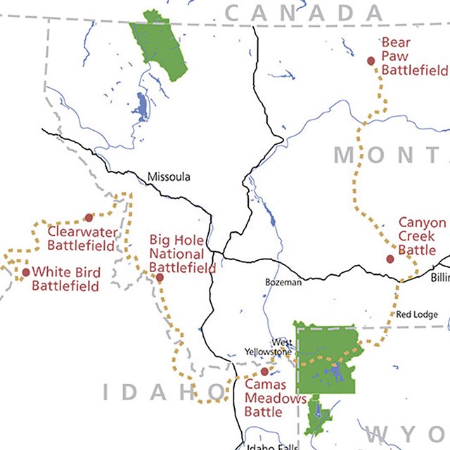 A map that includes all of Montana, and parts of the surrounding states of Idaho, Wyoming
