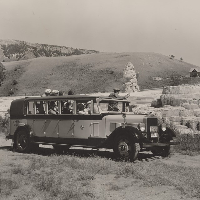 Visitors in Yellowstone White Bus
