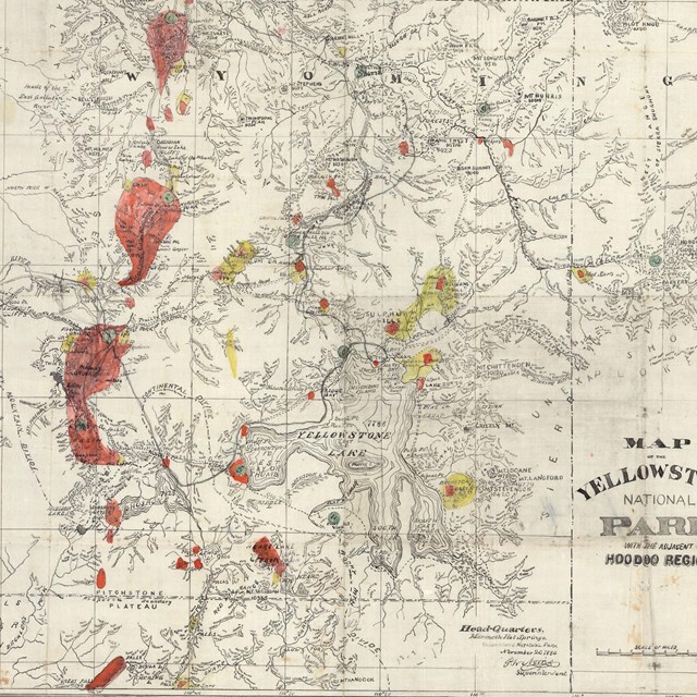 A map showing the rivers and mountains throughout Yellowstone National Park