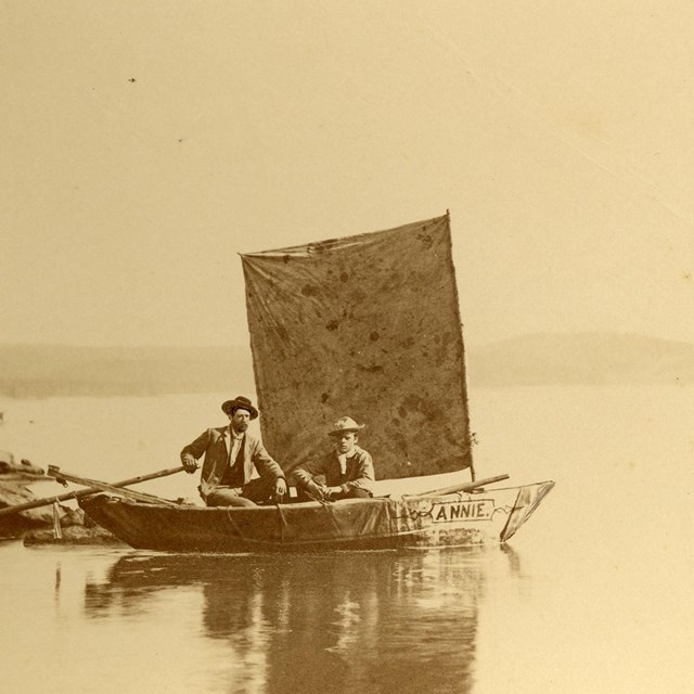 Historic photograph of FIRST BOAT EVER LAUNCHED UPON YELLOWSTONE LAKE