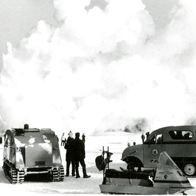 Watching Old Faithful eruption in winter