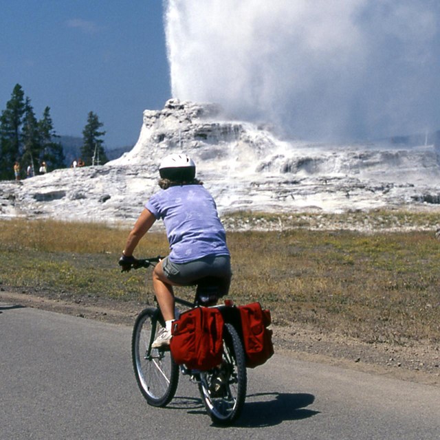Bicycling past Castle Geyser