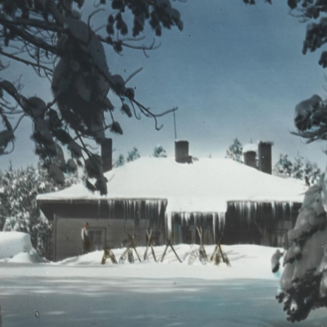Front of Bechler River Ranger Station in Winte