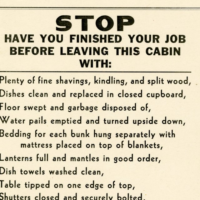 Backcountry Cabin Instructional Sign