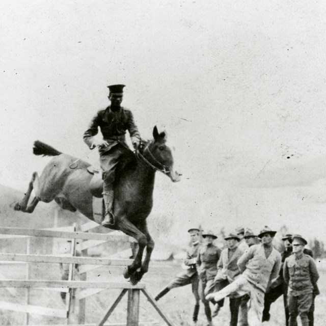 Sergeant McCartney jumping a fence on horseback