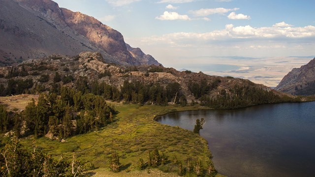 A lake on the eastern boundary of the park, overlooking the desert beyond.