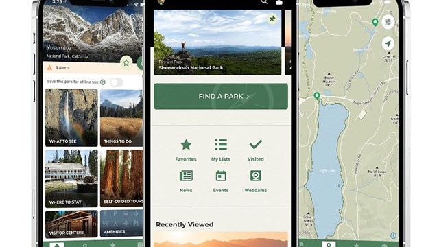 Yosemite NPS app options on screen