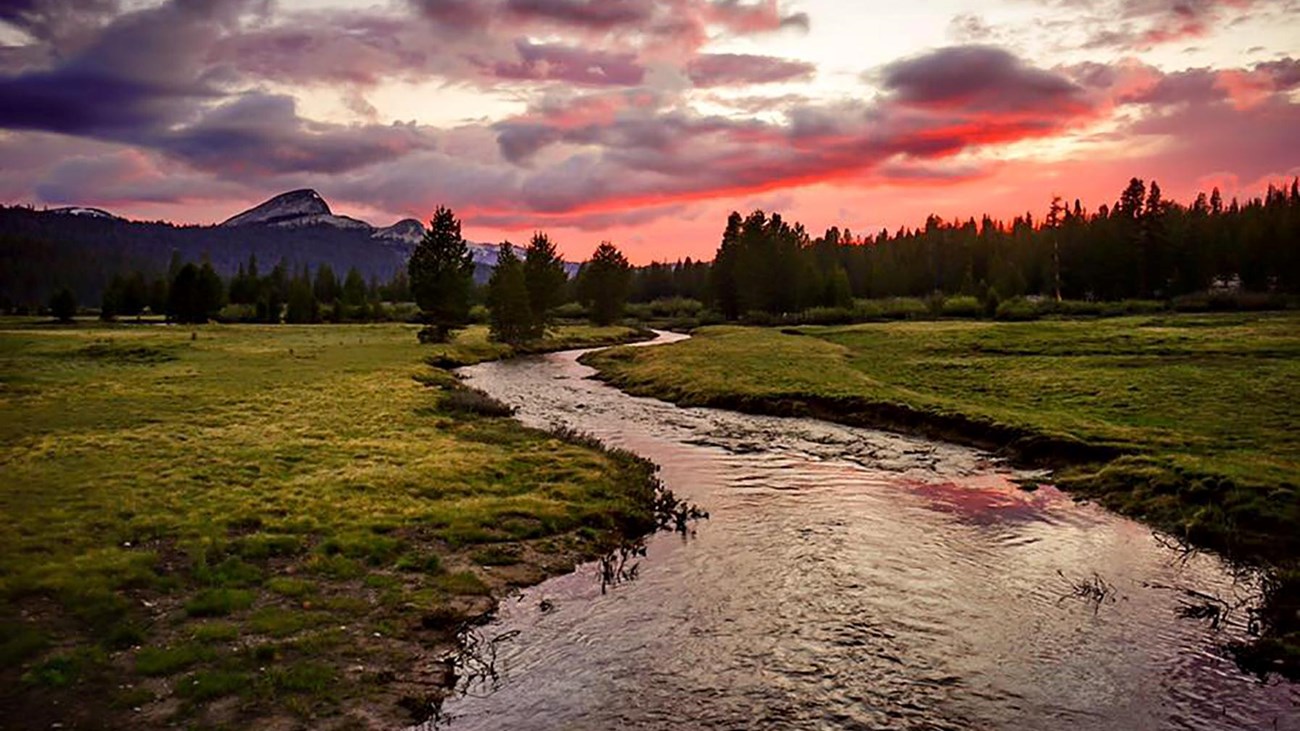 Image of Tuolumne River and Lembert Dome at sunset