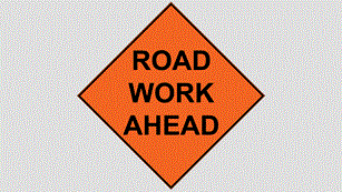 Road work ahead sign