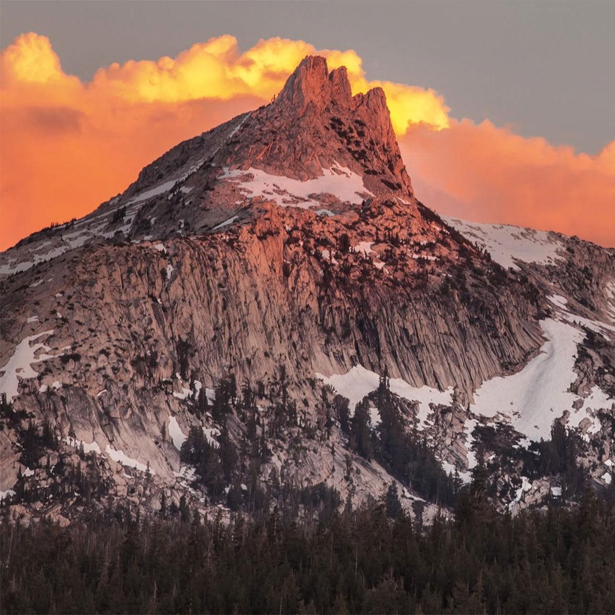 Evening light on glacially sculpted peaks south of Tuolumne Meadows.
