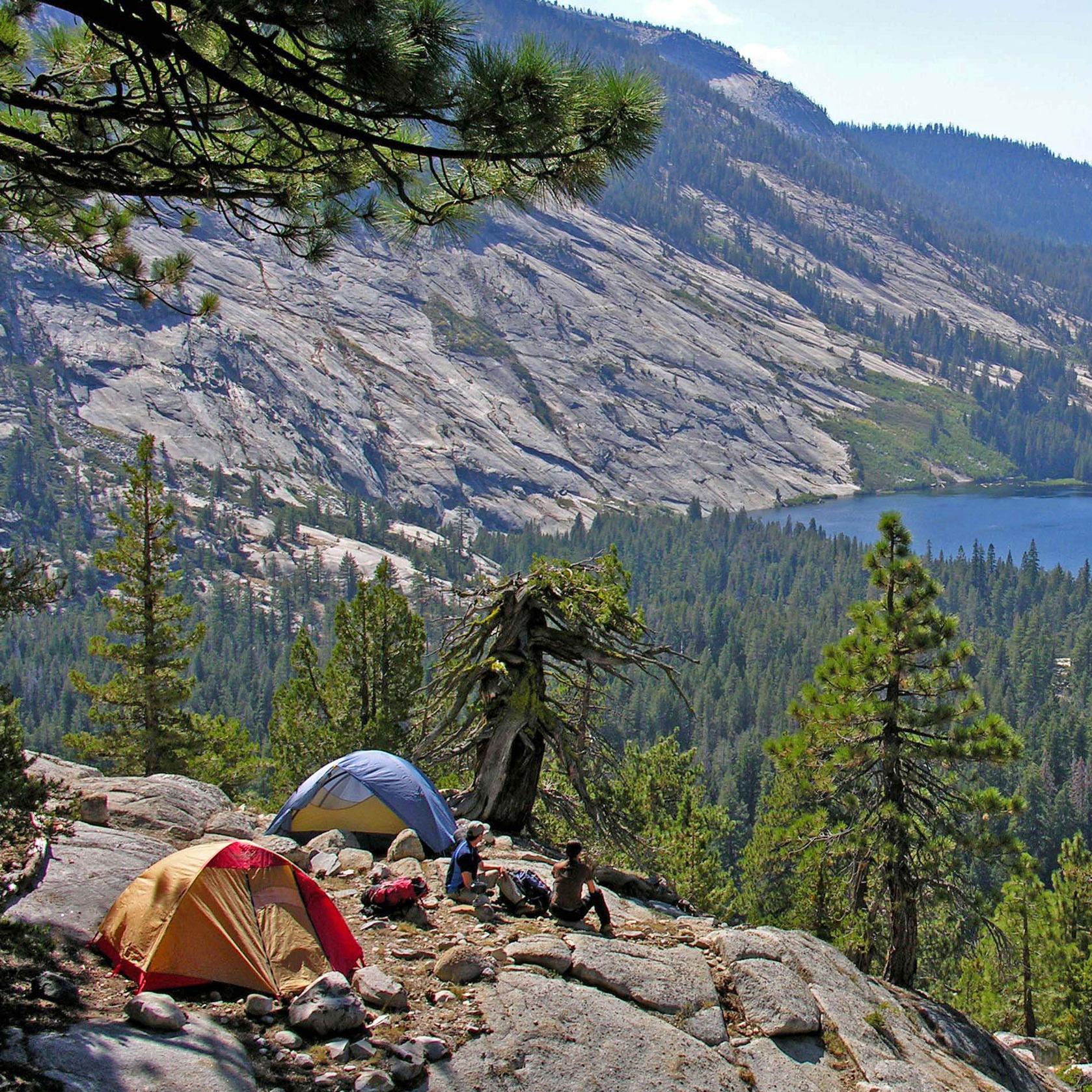 Merced Lake and back of Half Dome with backpackers
