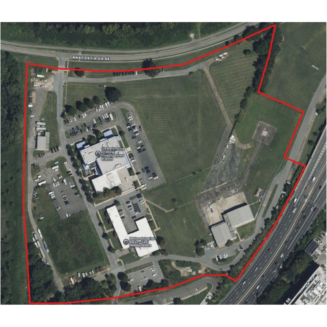 Aerial view map of closed area outlined in red