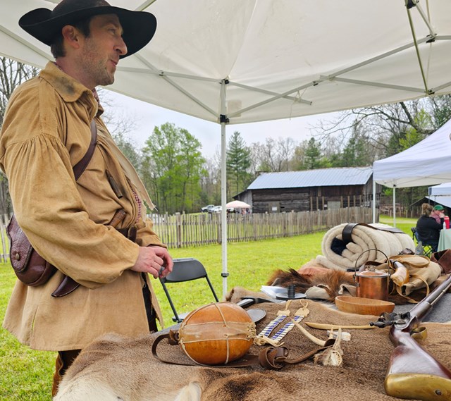 A park staff dressed up as a longhunter