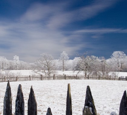 Snow in the fields at Hensley settlement.