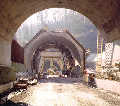 Tunnel construction showing an open tunnel