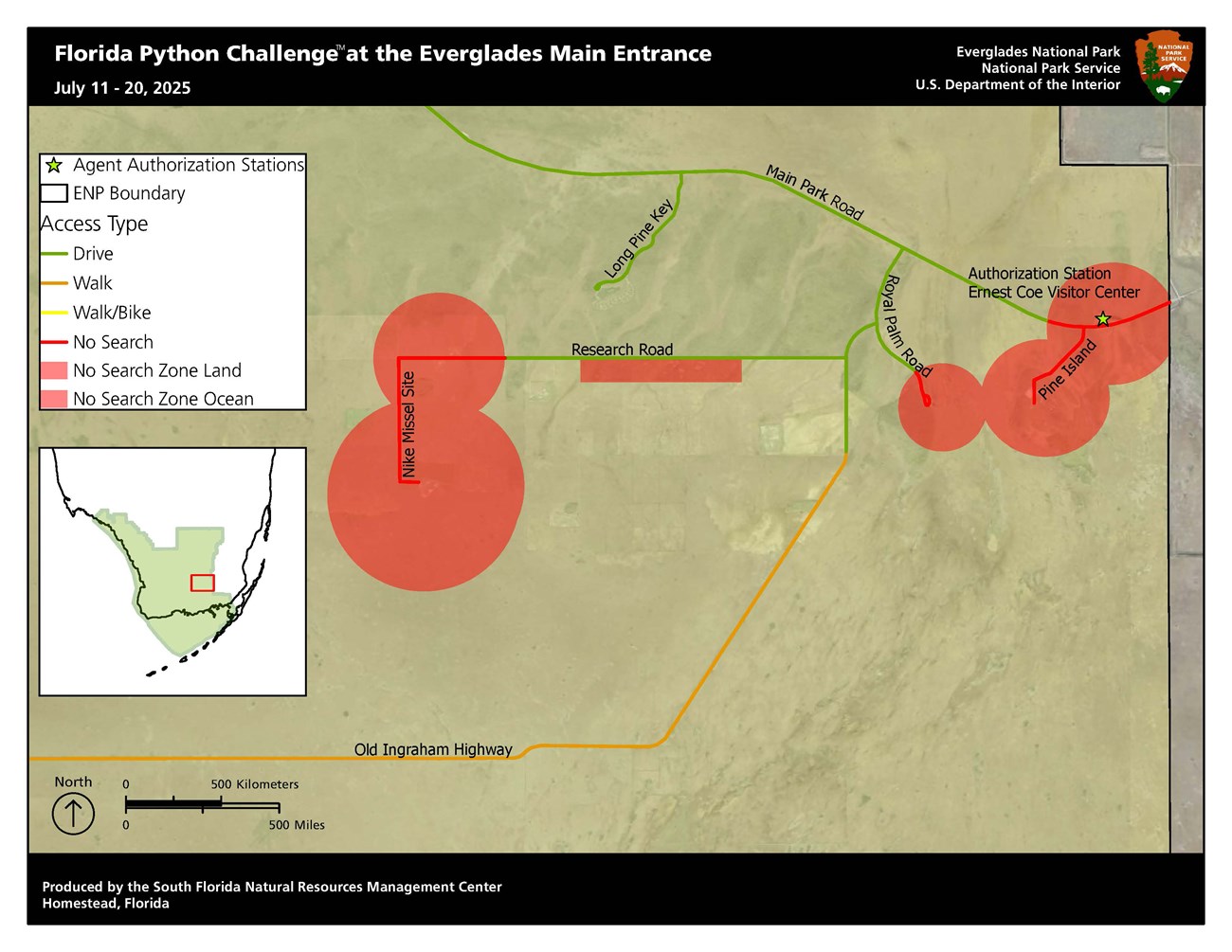 Main Entrance map with roads, agent station, and red no-search zones like Nike Site.