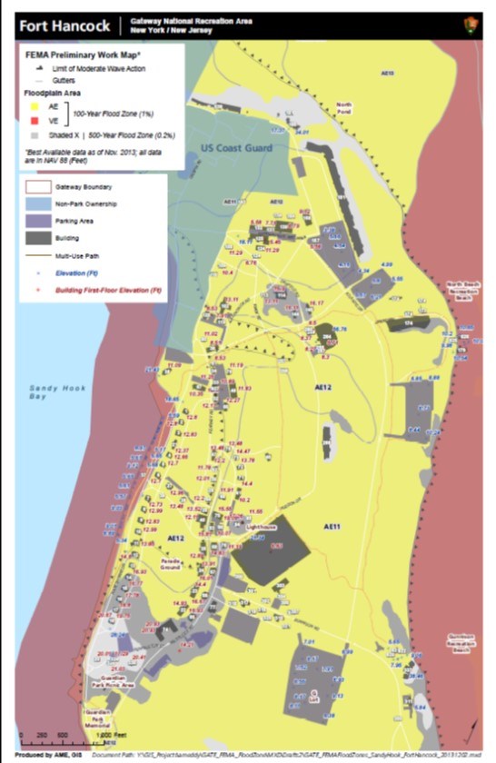 Map showing FEMA preliminary work on Fort Hancock