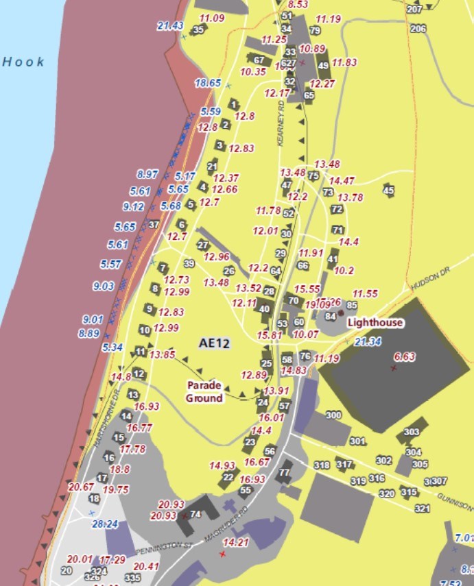 closeup of map depicting preliminary FEMA work on Fort Hancock