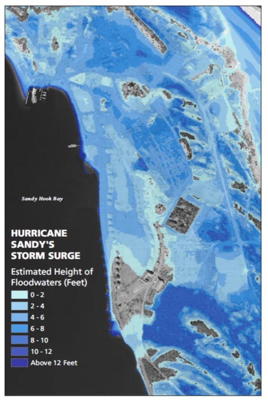 map showing the estimated height of Hurricane Sandy's floodwaters