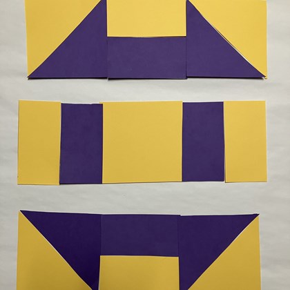 A yellow and purple designed block in 3 rows.