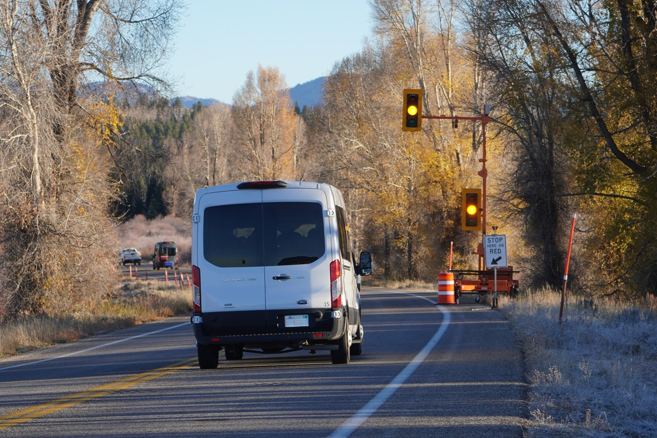 Vehicle approaches construction zone