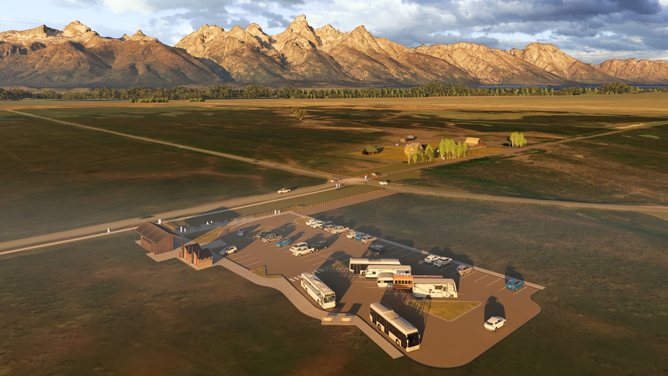 Rendering of new parking area and visitor facilities