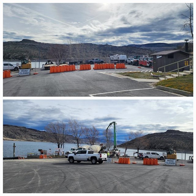 Two images stacked on top showing a construction zone and 
