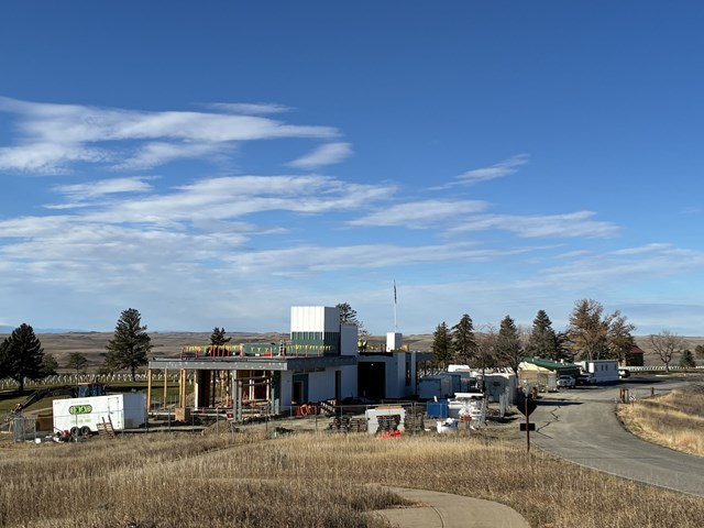 A building being constructed. 