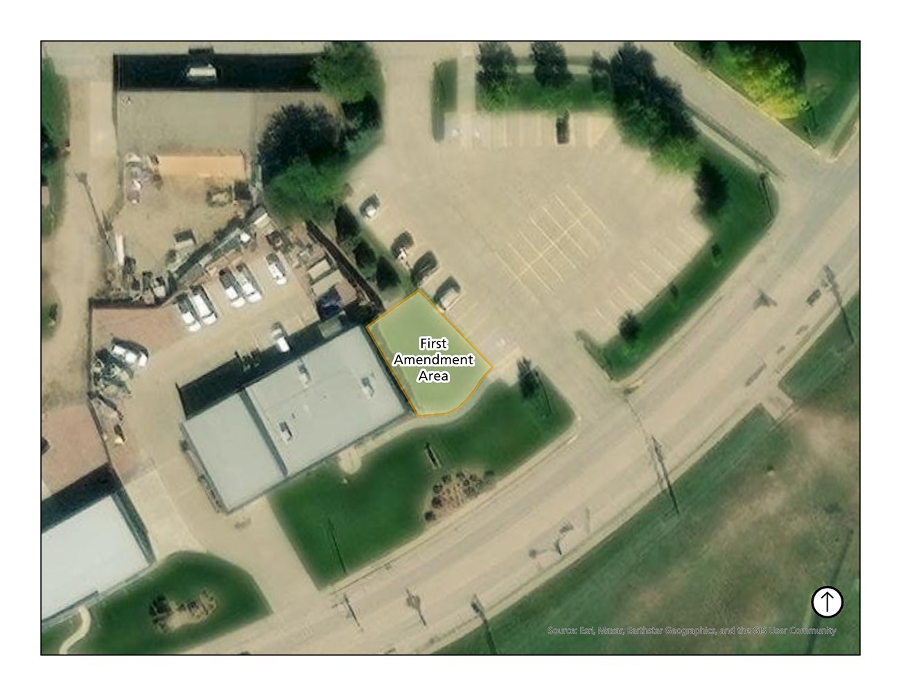Aerial View of Missouri National Recreational River HQ building highlighting 1st amendment area